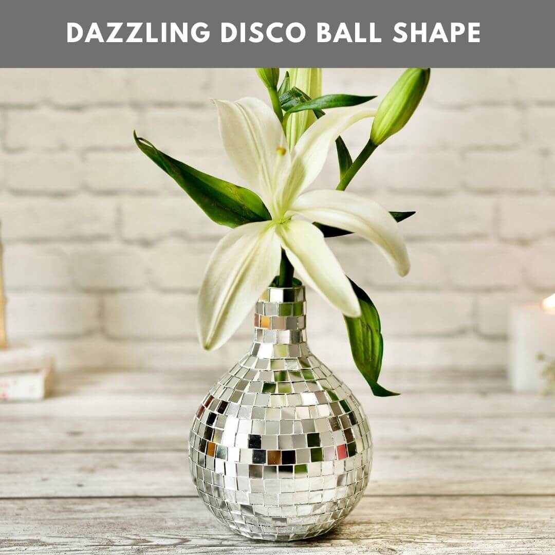 Disco Ball Glass Mosaic flower Vase, 7'' - Behoma