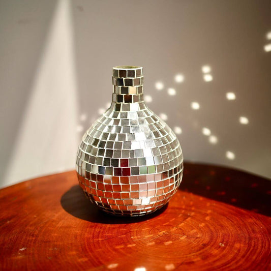 Disco Ball Glass Mosaic flower Vase, 7'' - Behoma