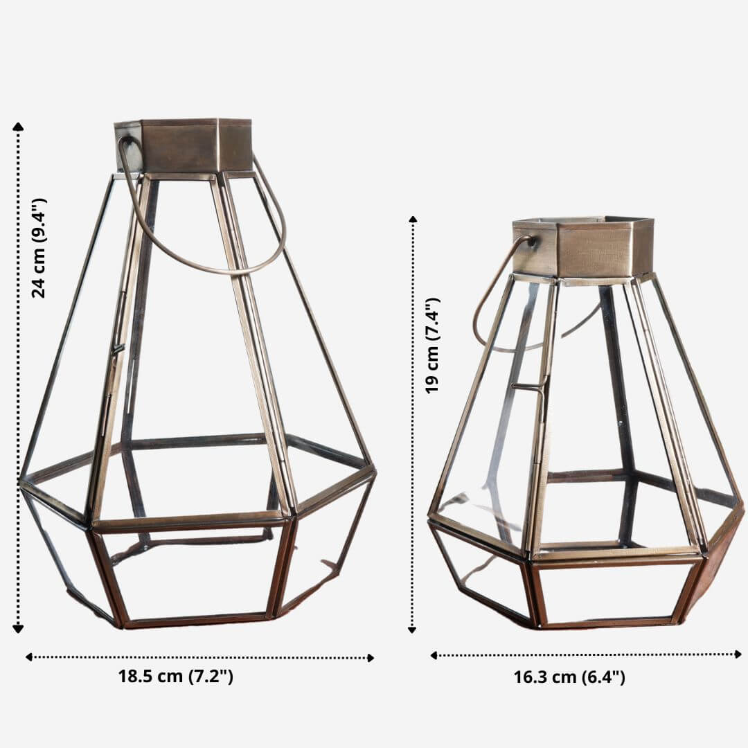 Drop Lantern, Antique Brass - 9.4'' & 7.2'' - Behoma