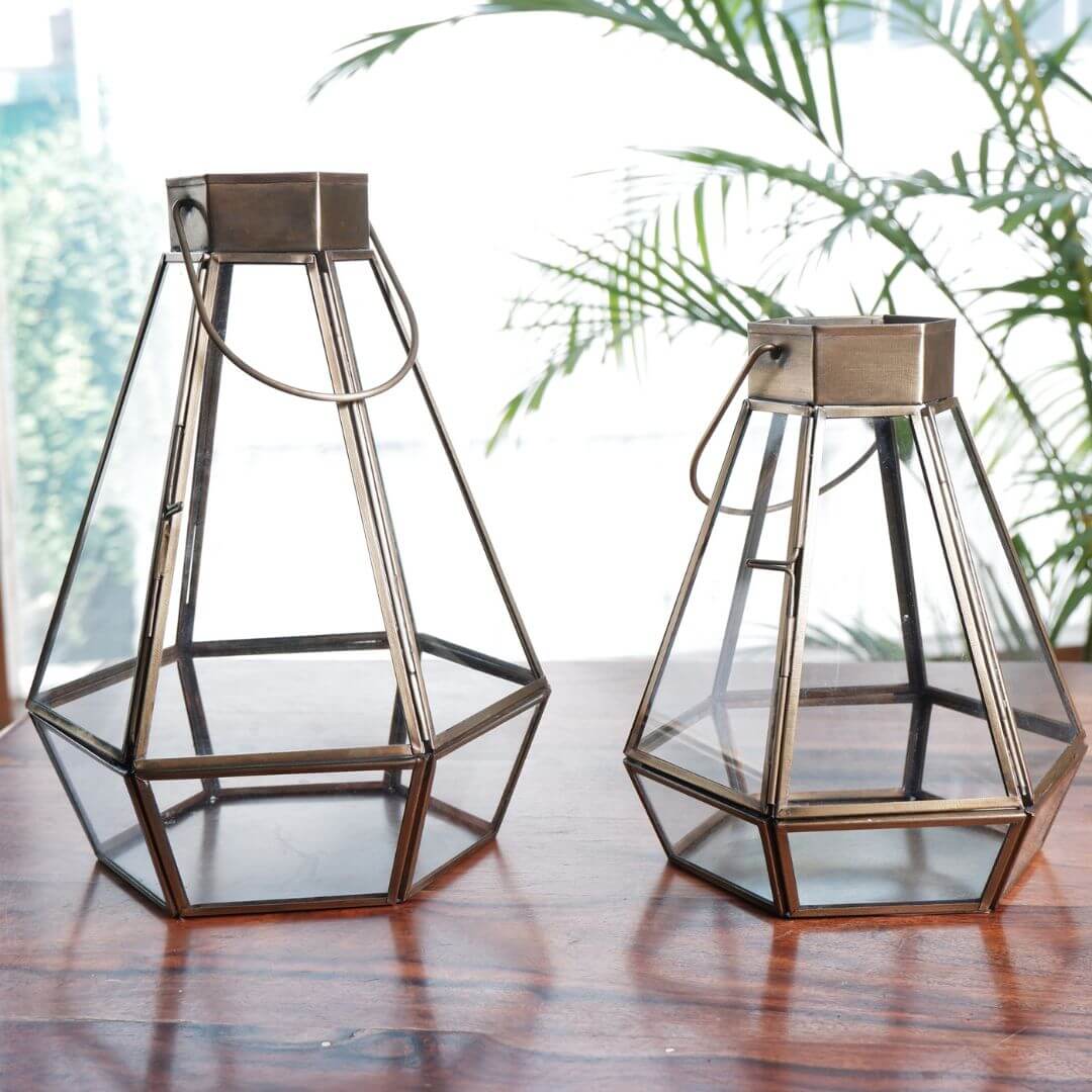 Drop Lantern, Antique Brass, Set - 9.4'' & 7.4'' - Behoma