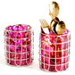 Elegant Steel and Glass Cutlery Holder, Pink - Set of 2 - Behoma