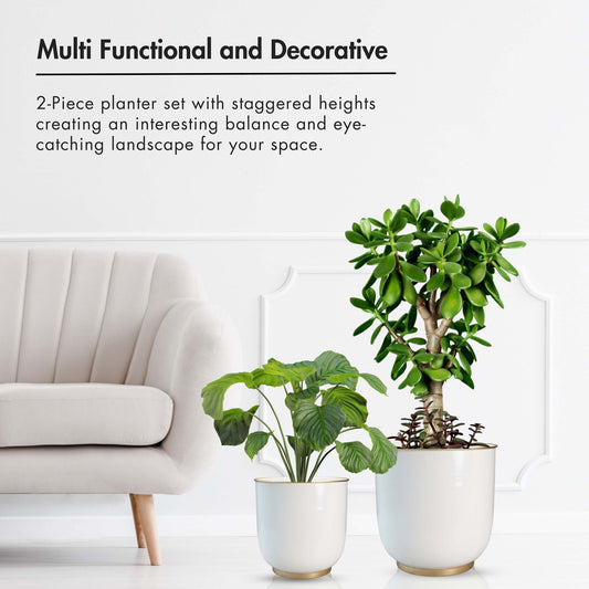 Floor Planters, White, Set of 2 - Behoma