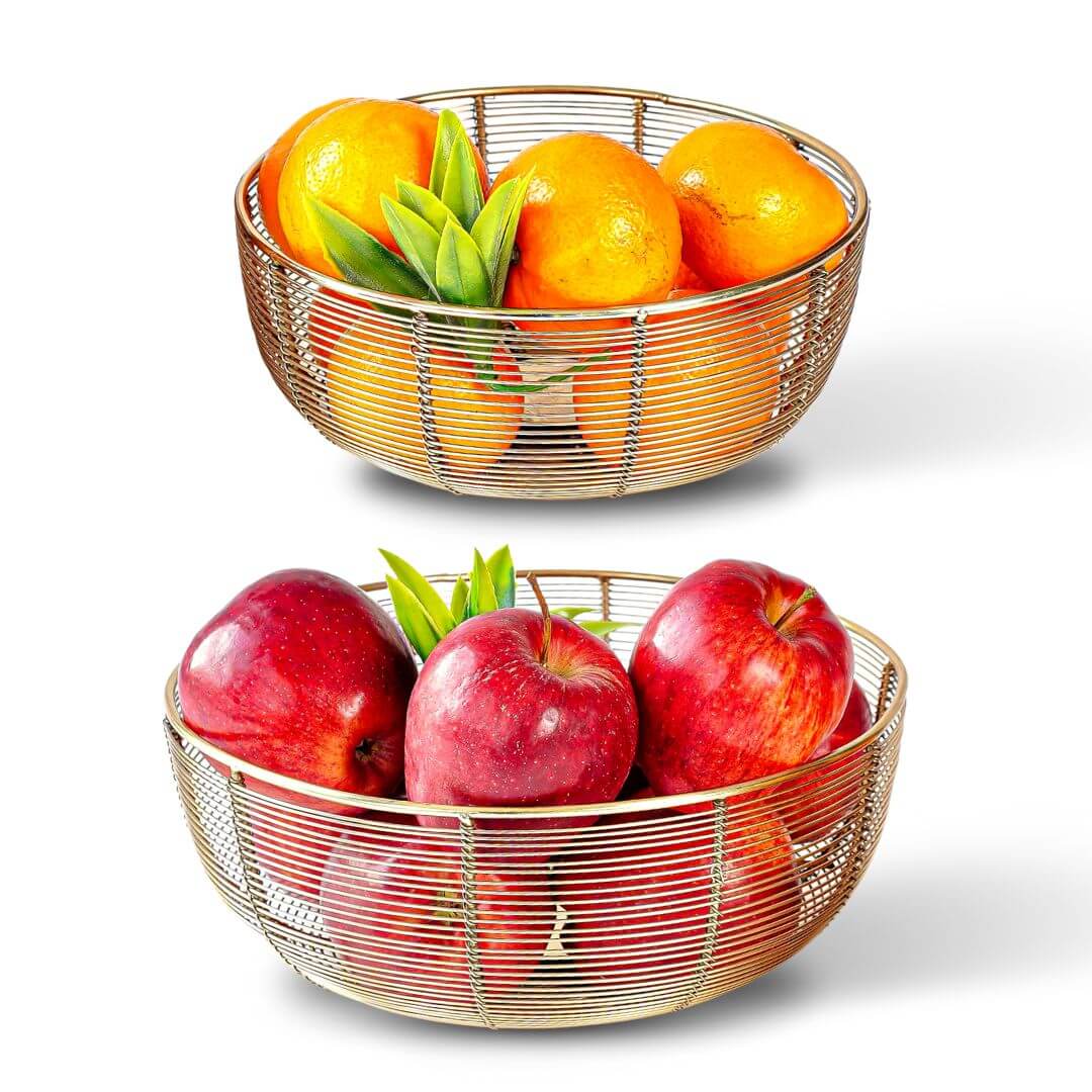 Fruit Basket Bowl, Gold - Set of 2 - Behoma