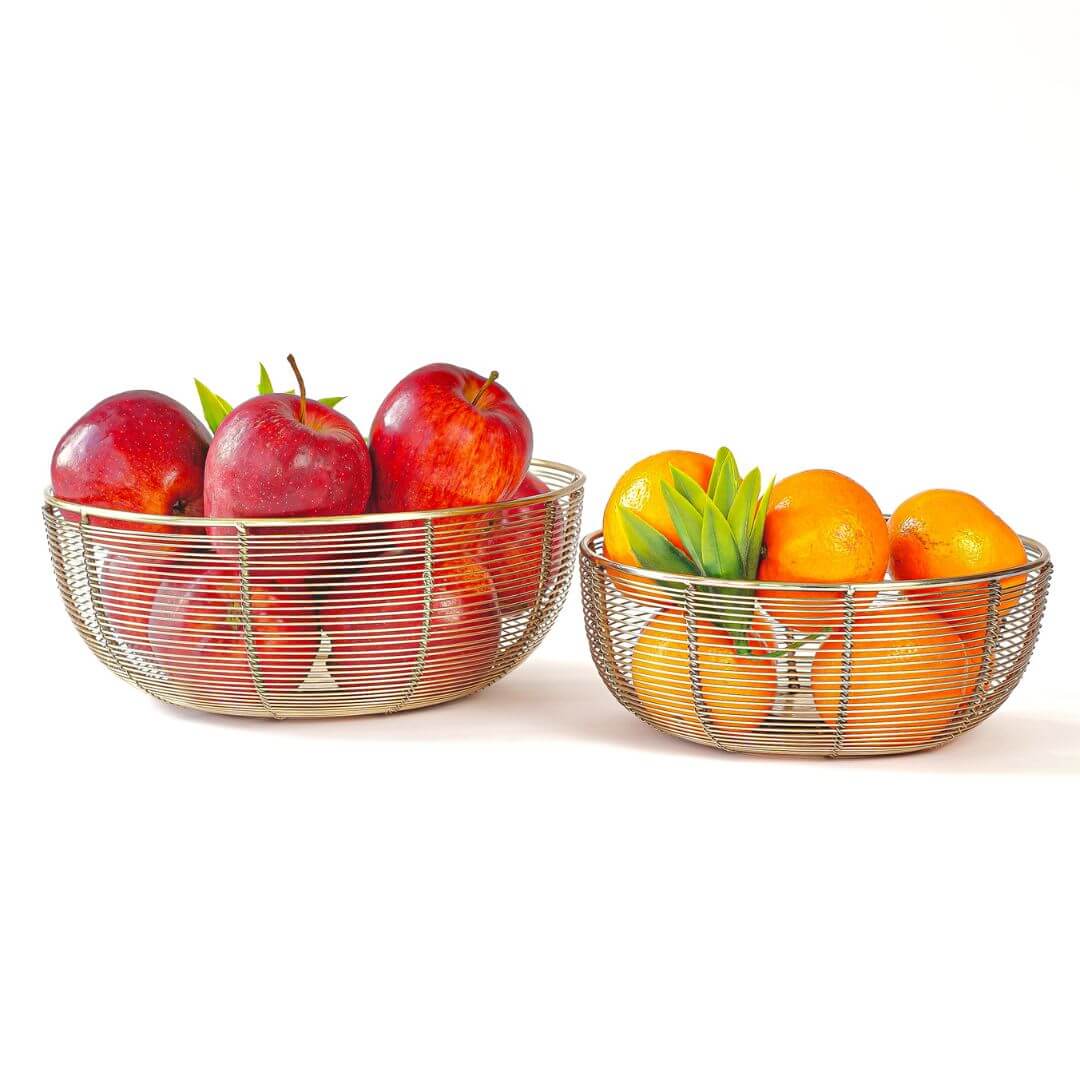 Fruit Basket Bowl, Gold - Set of 2 - Behoma