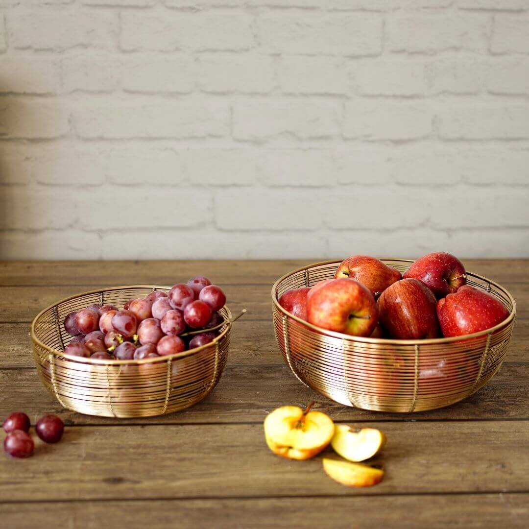 Fruit Basket Bowl, Gold - Set of 2 - Behoma