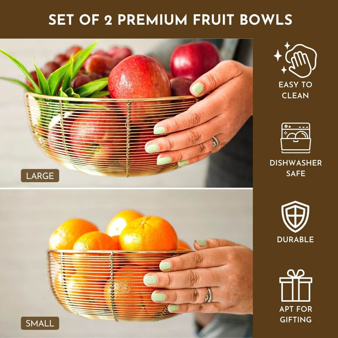 Fruit Basket Bowl, Gold - Set of 2 - Behoma