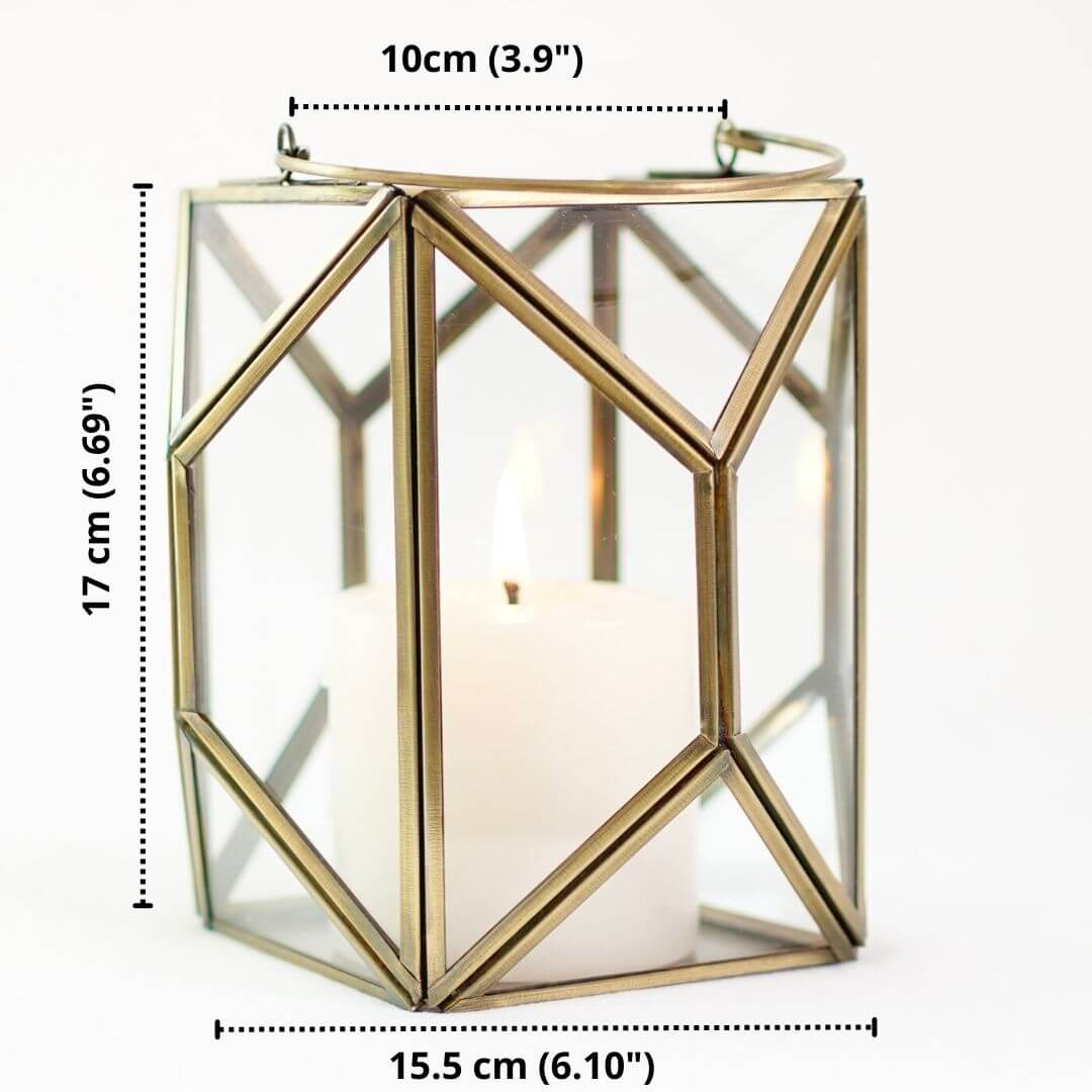 Geometric Lantern, Antique Brass - 6.69''X 3.9'' - Behoma