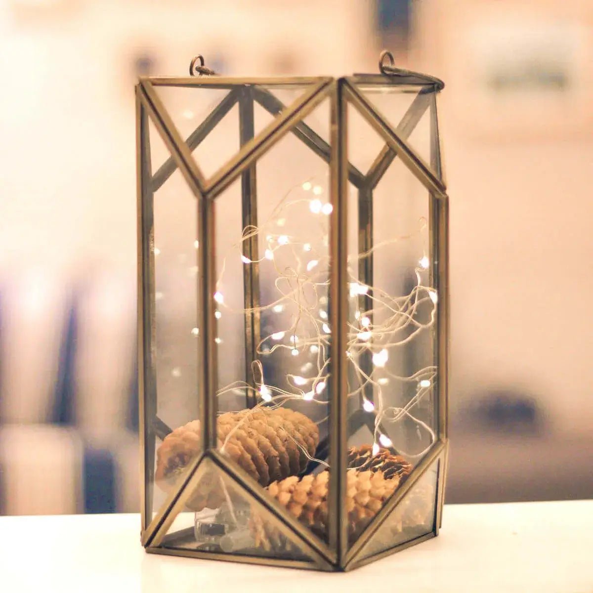 Geometric Lantern, Antique Brass - 6.69''X 3.9'' - Behoma