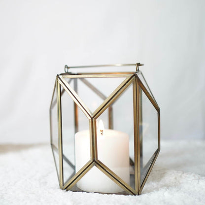 Geometric Lantern, Antique Brass - 6.69''X 3.9'' - Behoma