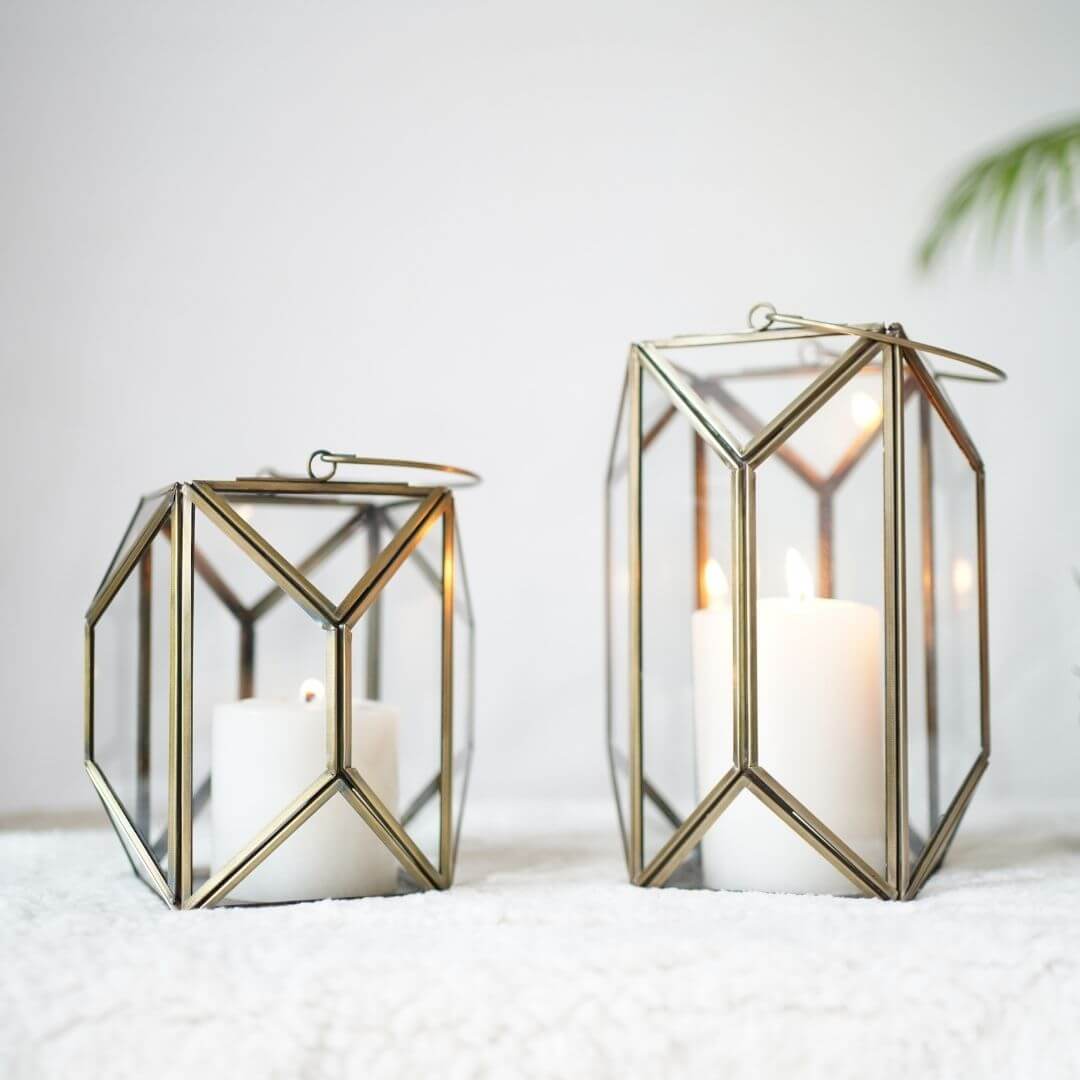 Geometric Lantern, Antique Brass - 6.69''X 3.9'' - Behoma