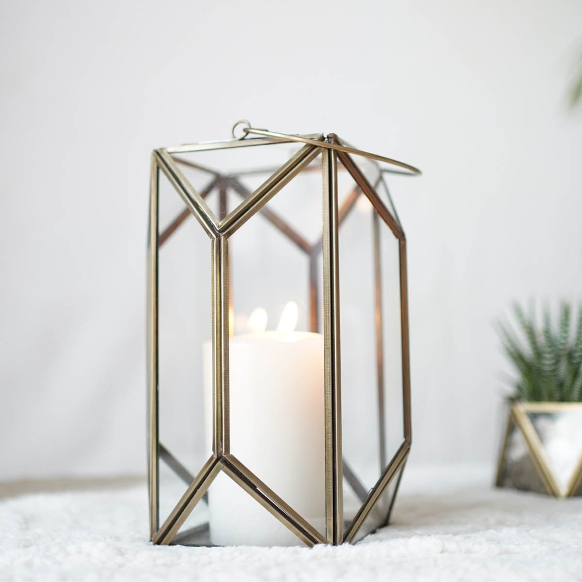 Geometric Lantern, Antique Brass - 6.69''X 3.9'' - Behoma