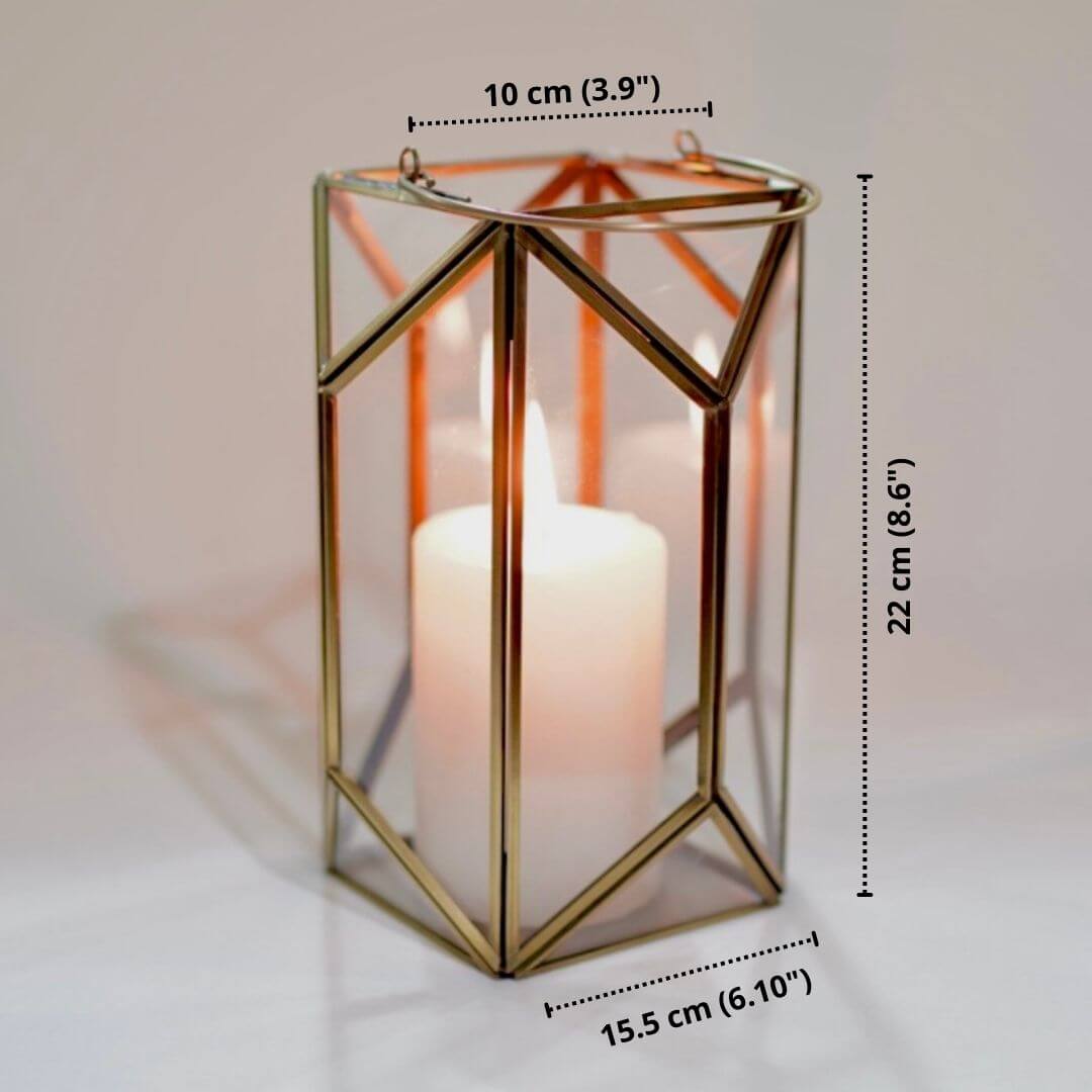 Geometric Lantern, Antique Brass - 6.69''X 3.9'' - Behoma