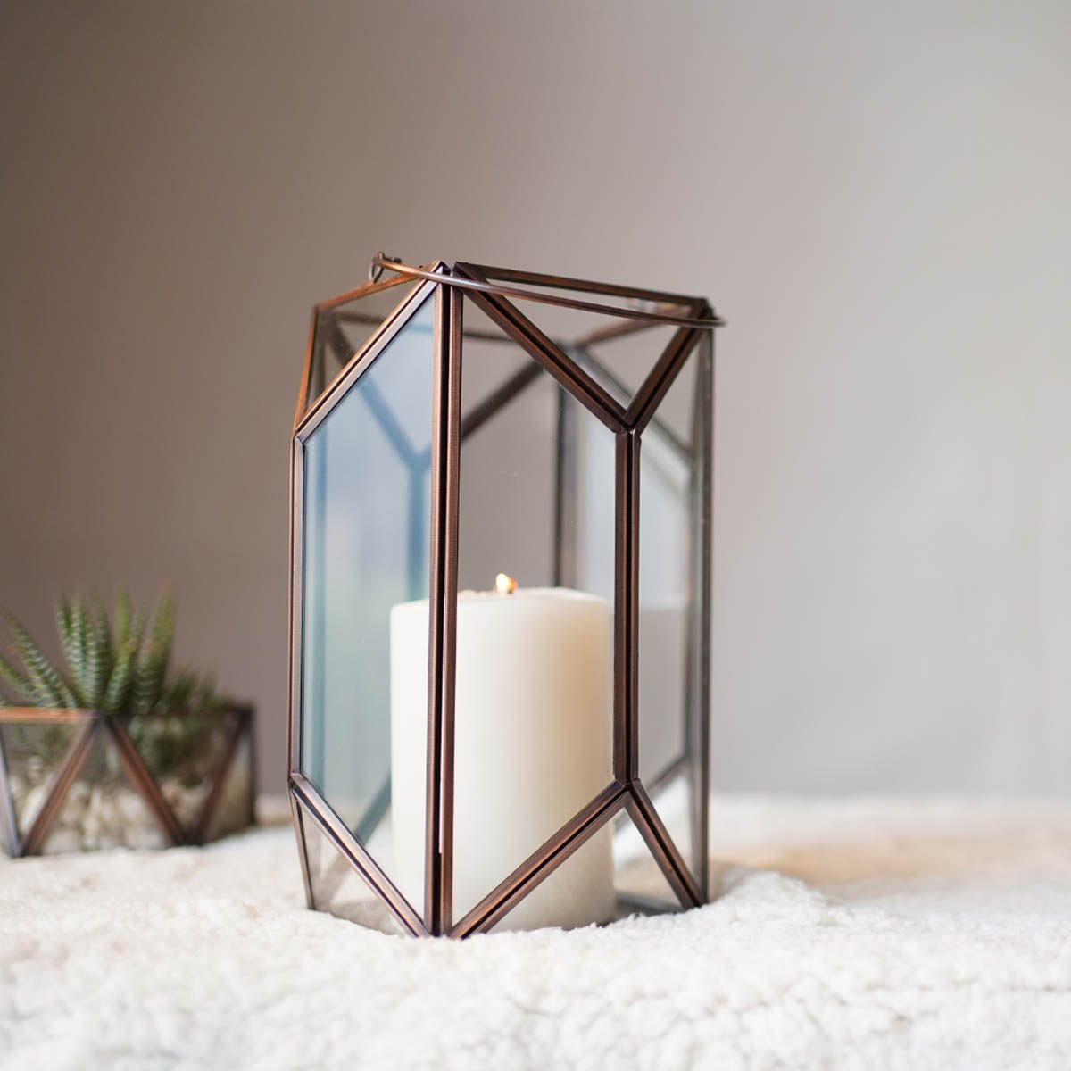 Geometric Lantern, Antique Copper - 6.10''X 6.6'' - Behoma