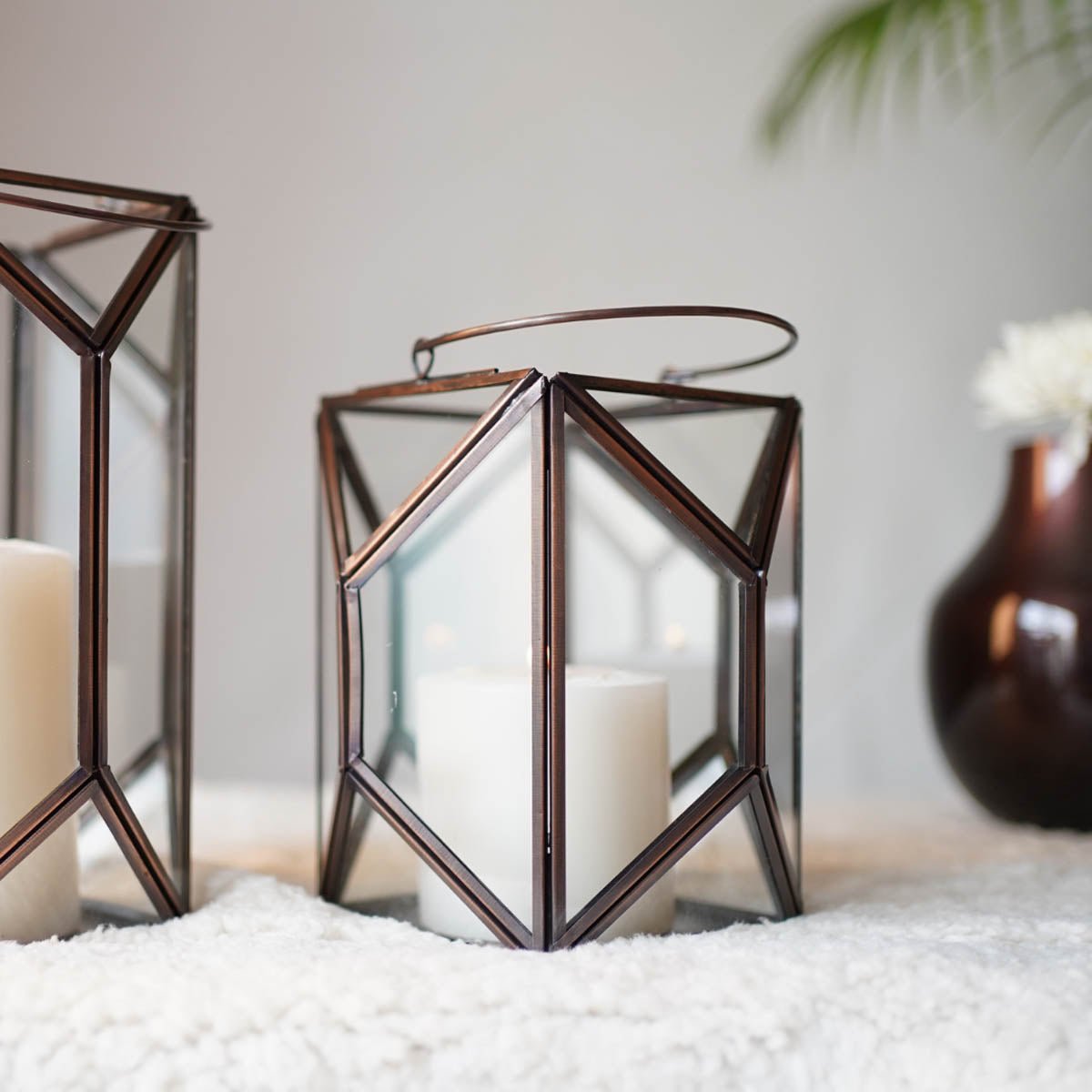 Geometric Lantern, Antique Copper - 6.10''X 6.6'' - Behoma