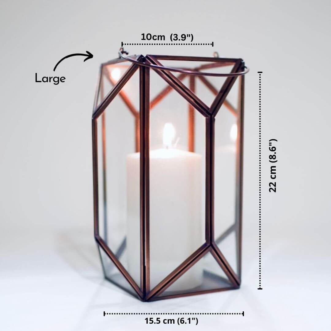 Geometric Lantern, Antique Copper - 6.10''X 6.6'' - Behoma