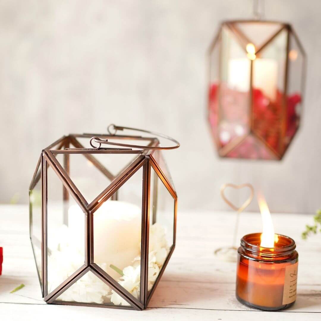 Geometric Lantern, Antique Copper - 6.10''X 6.6'' - Behoma