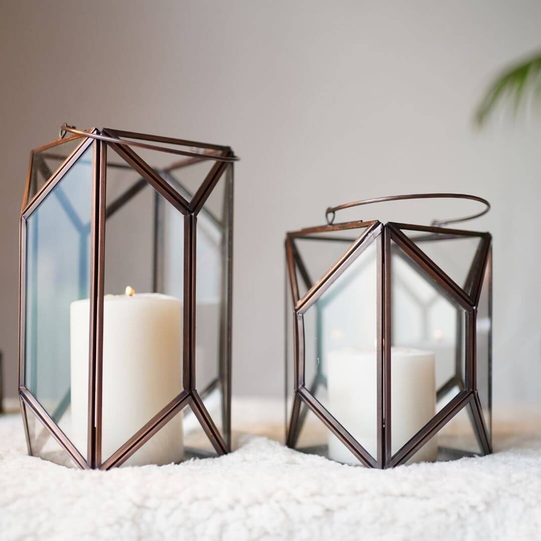 Geometric Lantern, Antique Copper - 6.10''X 6.6'' - Behoma