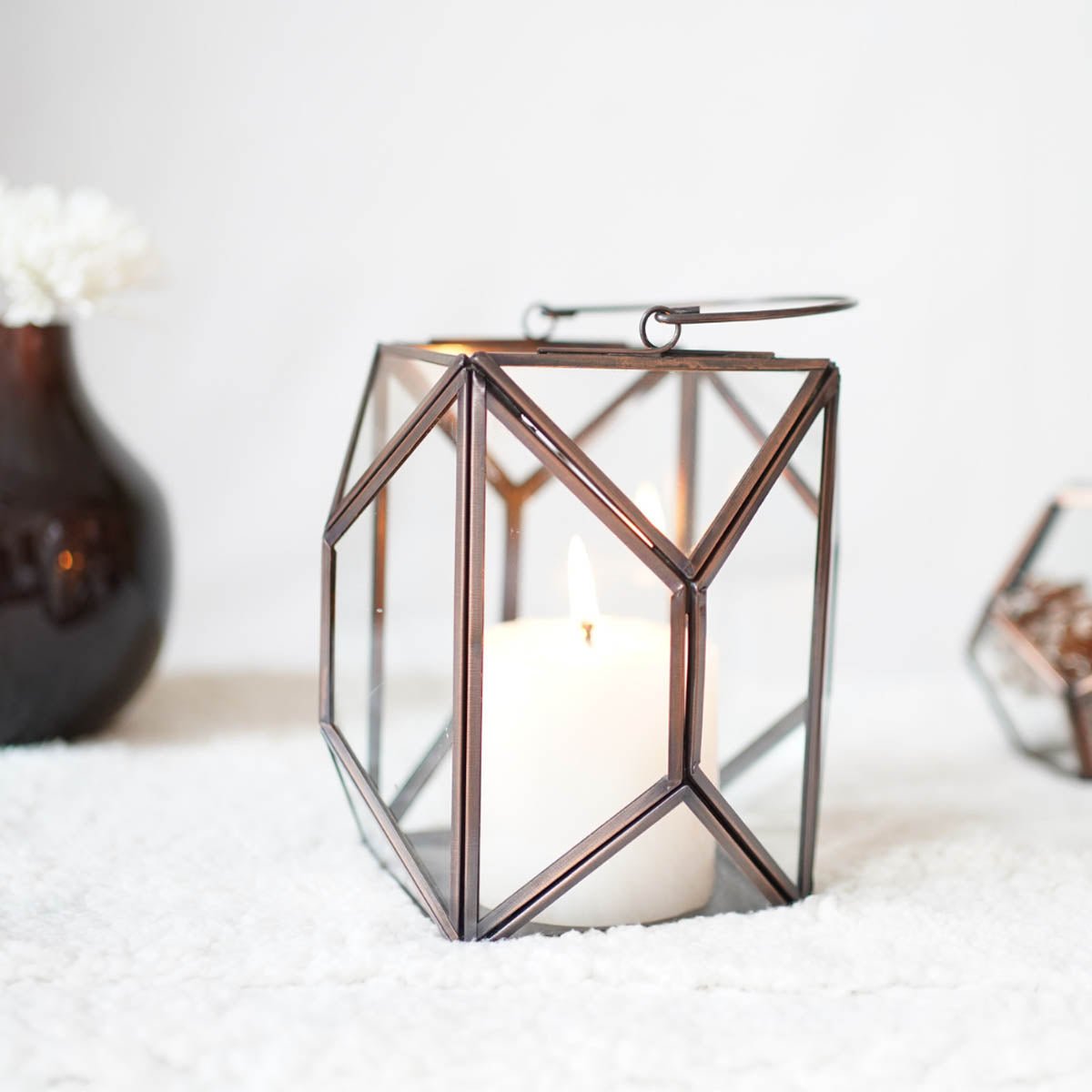 Geometric Lantern, Antique Copper - 6.10''X 6.6'' - Behoma