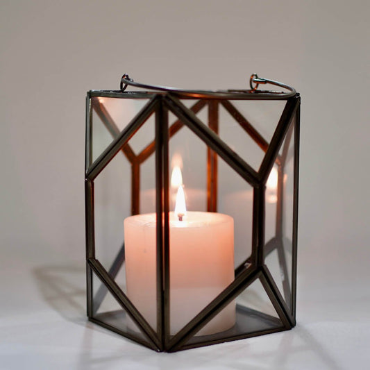 Geometric Lantern, Nickel Black - 6.10''X 6.69'' - Behoma