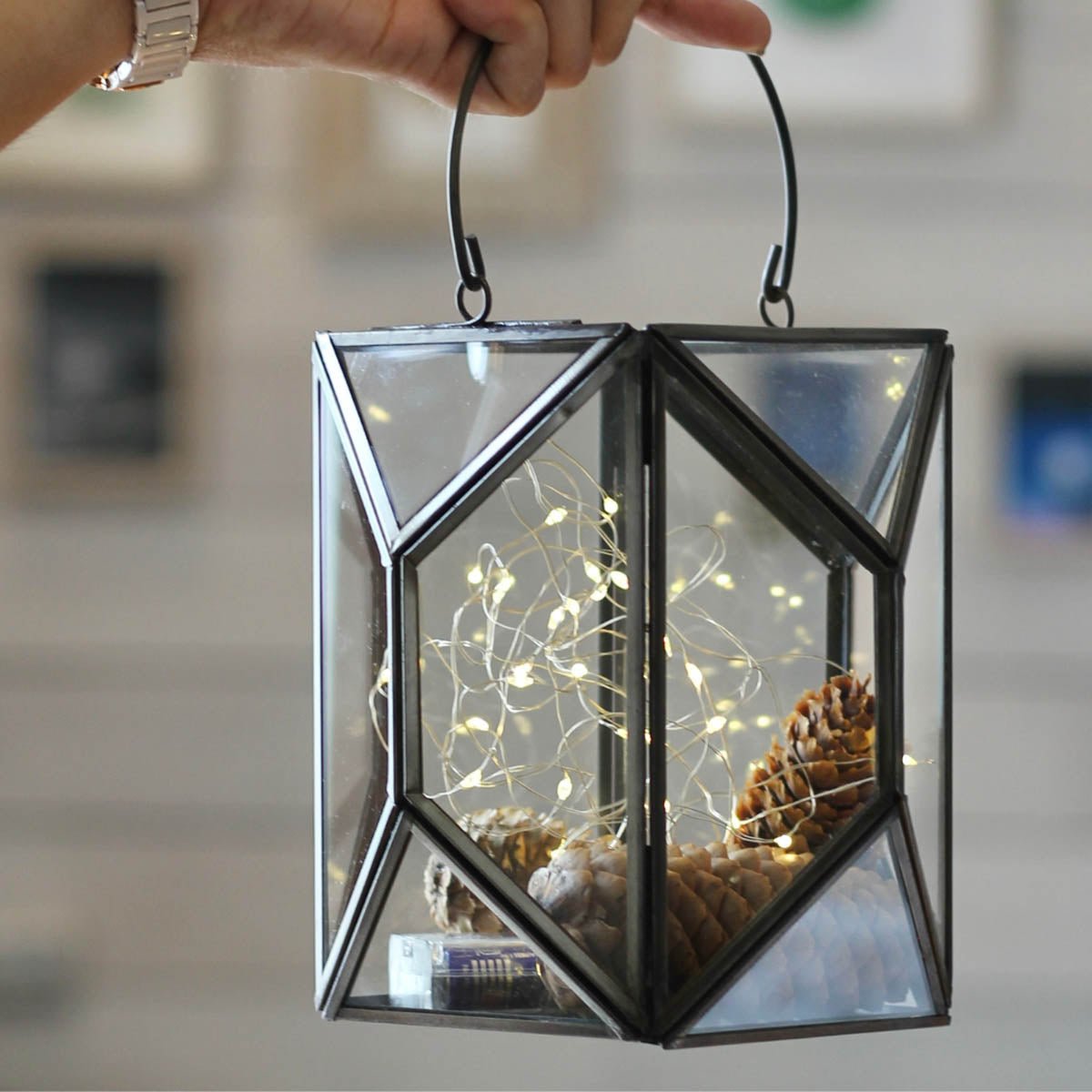 Geometric Lantern, Nickel Black - 8.6''X 6.1'' - Behoma