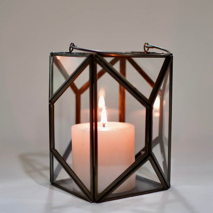 Geometric Lantern, Nickel Black - 8.6''X 6.1'' - Behoma