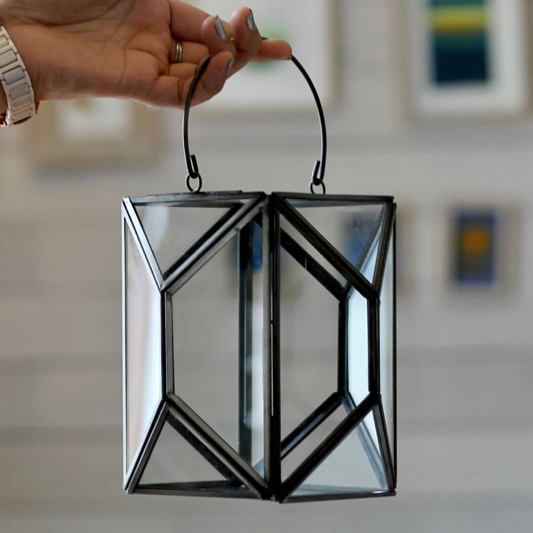 Geometric Lantern, Nickel Black - 8.6''X 6.1'' - Behoma