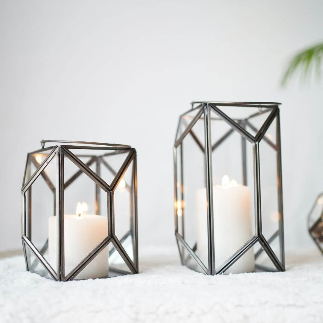 Geometric Lantern, Nickel Black - 8.6''X 6.1'' - Behoma