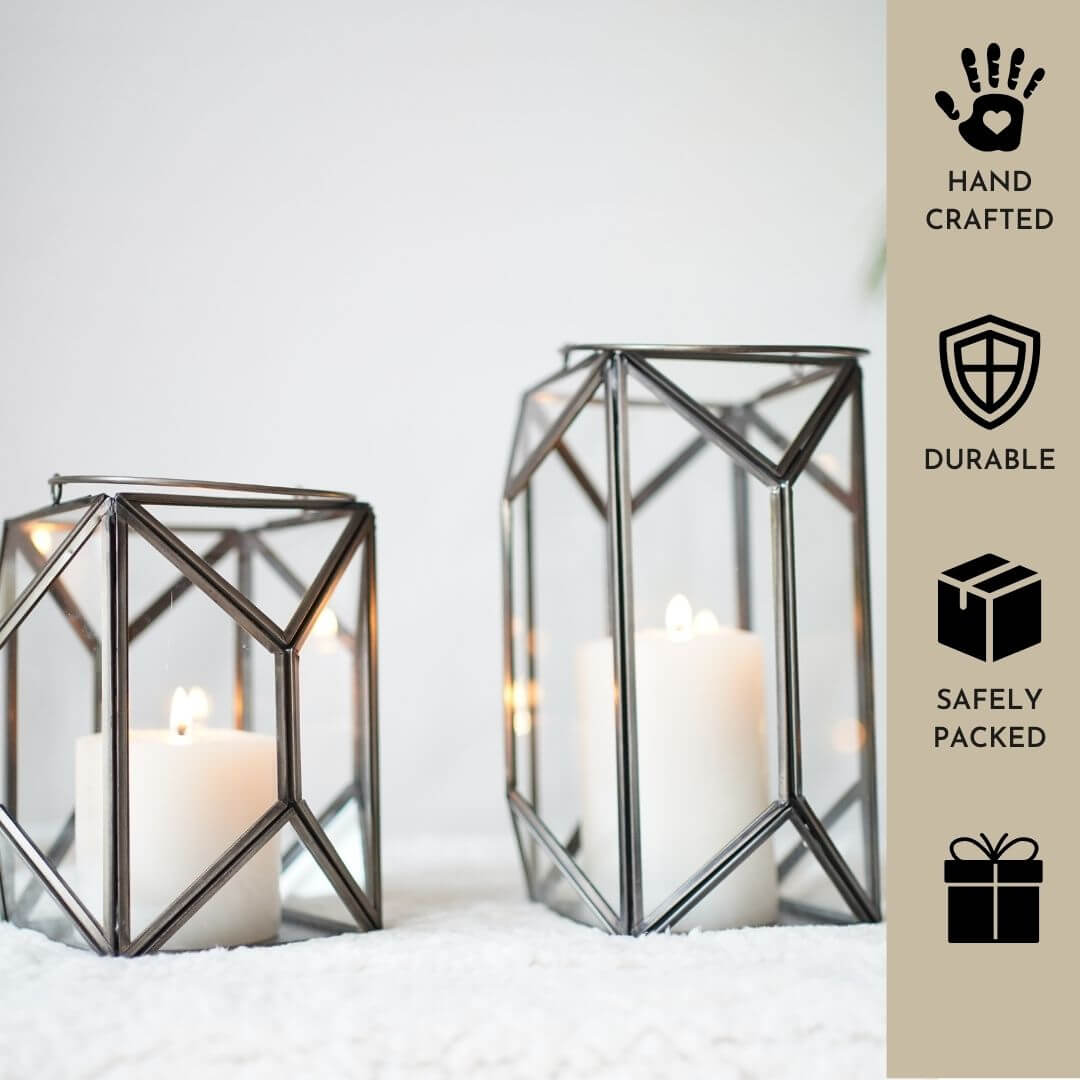 Geometric Lantern, Nickel Black - 8.6''X 6.1'' - Behoma