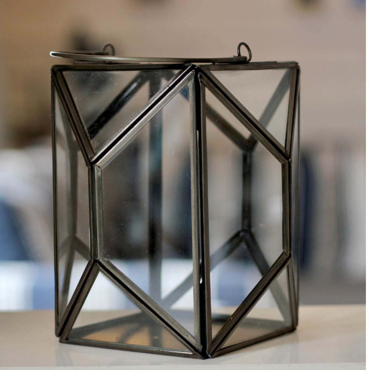 Geometric Lantern, Nickel Black - 8.6''X 6.1'' - Behoma