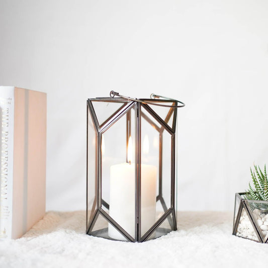 Geometric Lantern, Nickel Black - 8.6''X 6.1'' - Behoma