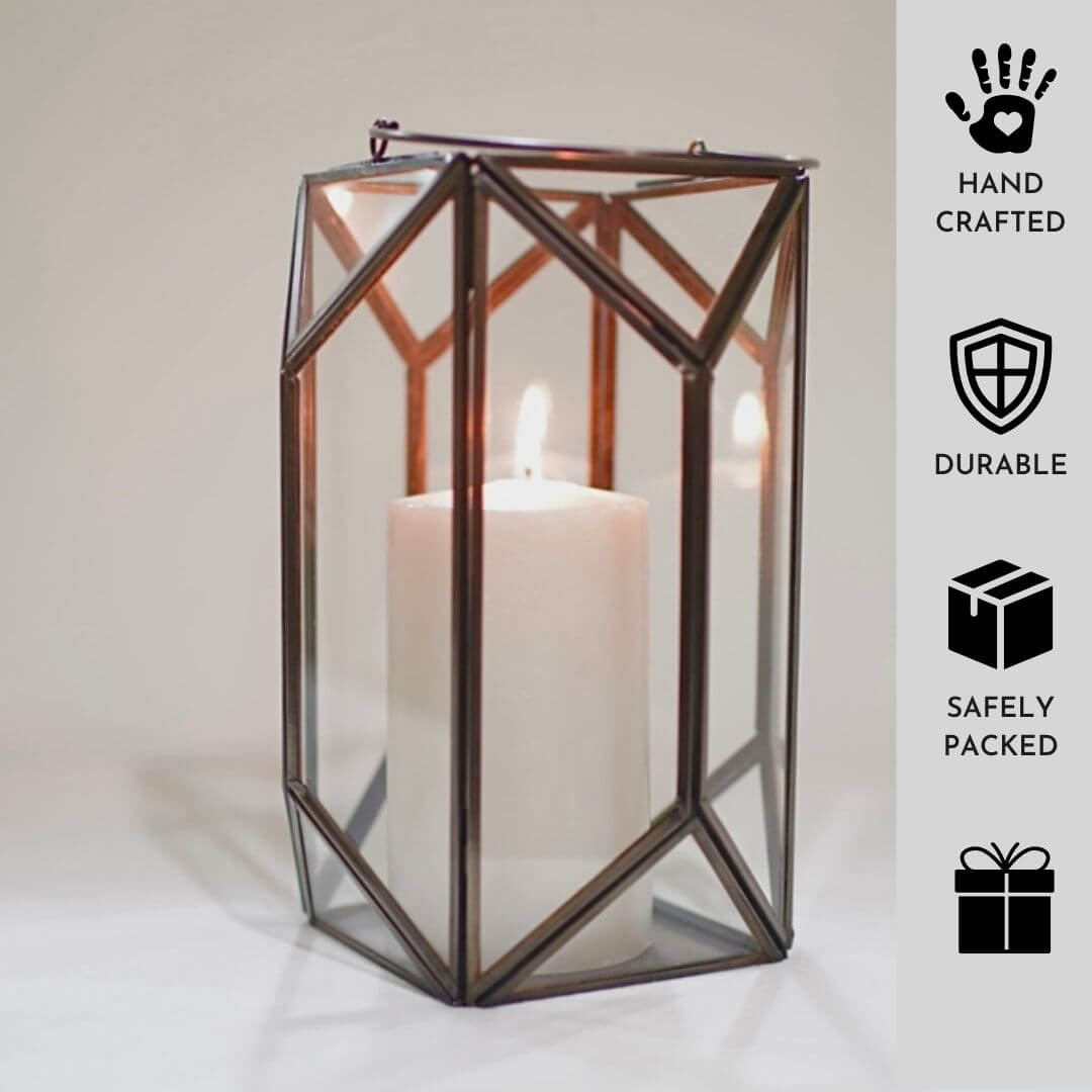 Geometric Lantern, Nickel Black - 8.6''X 6.1'' - Behoma