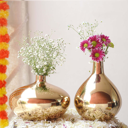 Golden Metal Flower Vase Set of 2 - Behoma