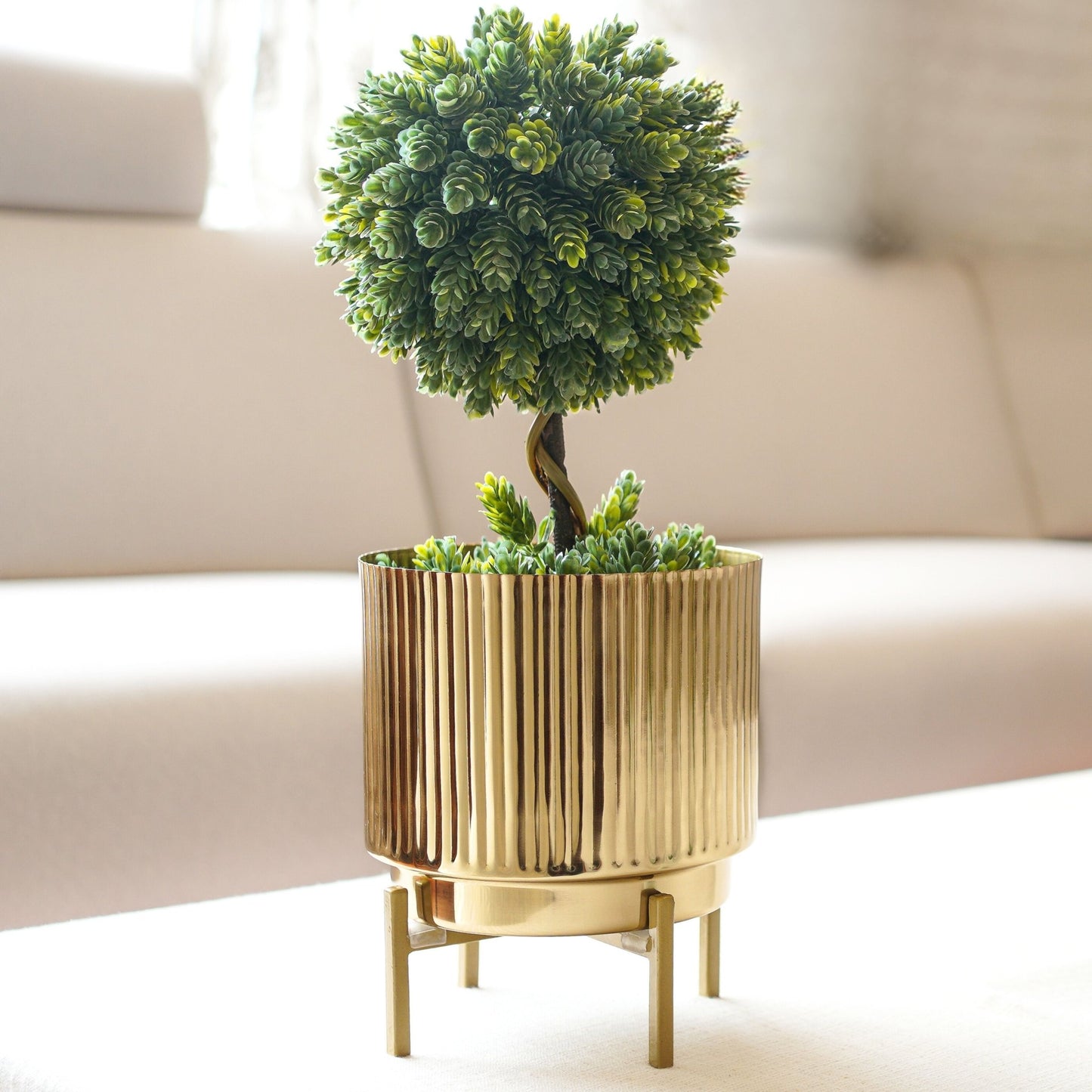 Golden Metal Fluted Planter - 7.8" - Behoma