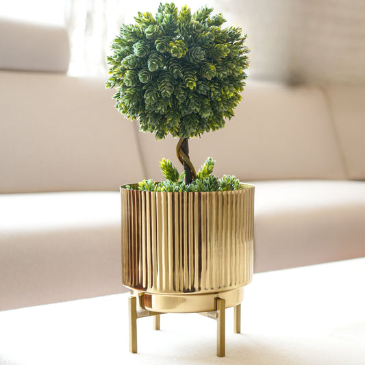 Golden Metal Fluted Planter - 7.8" - Behoma