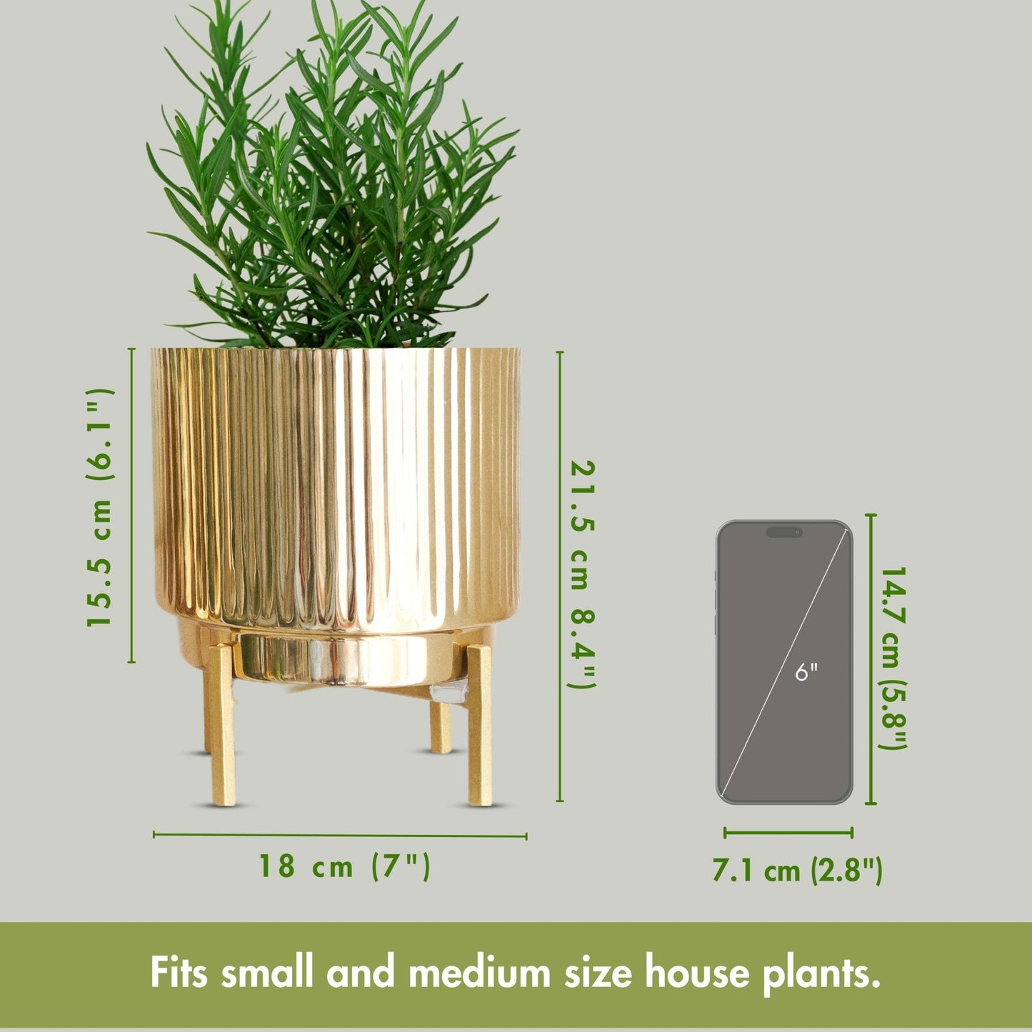 Golden Metal Fluted Planter - 8" - Behoma