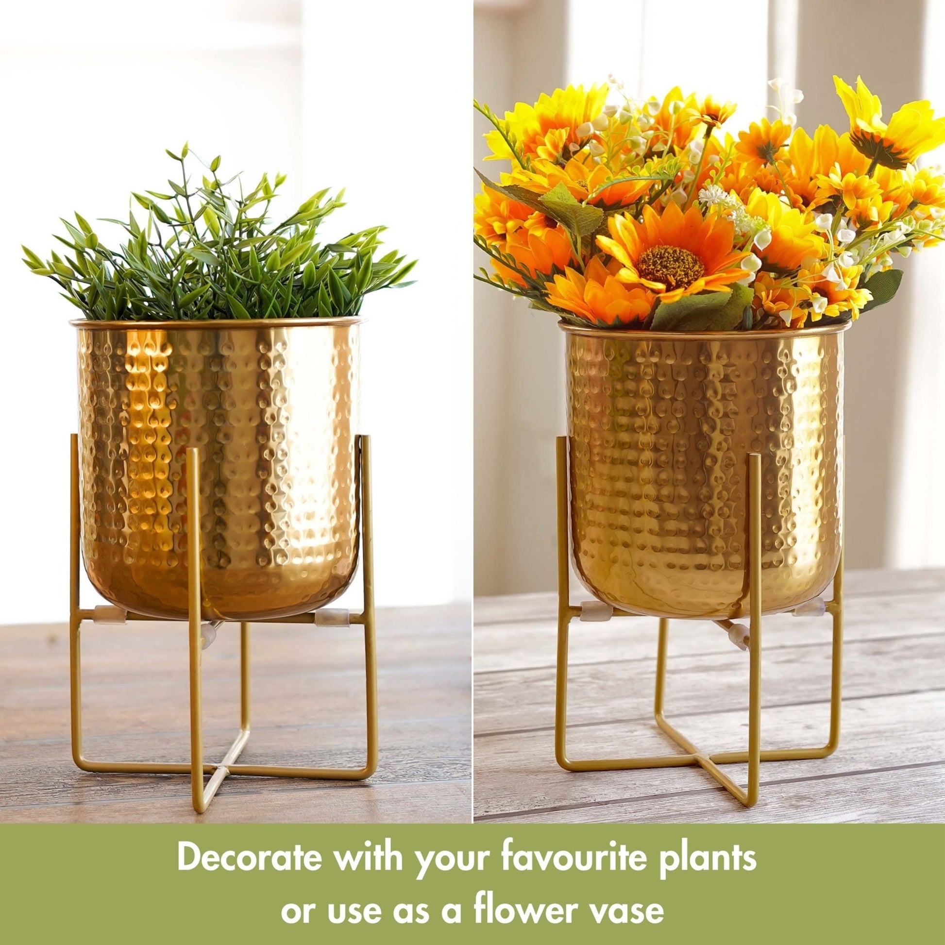 Golden Radiance Metal Hammered Planter Set, 11" & 9.8" - Behoma