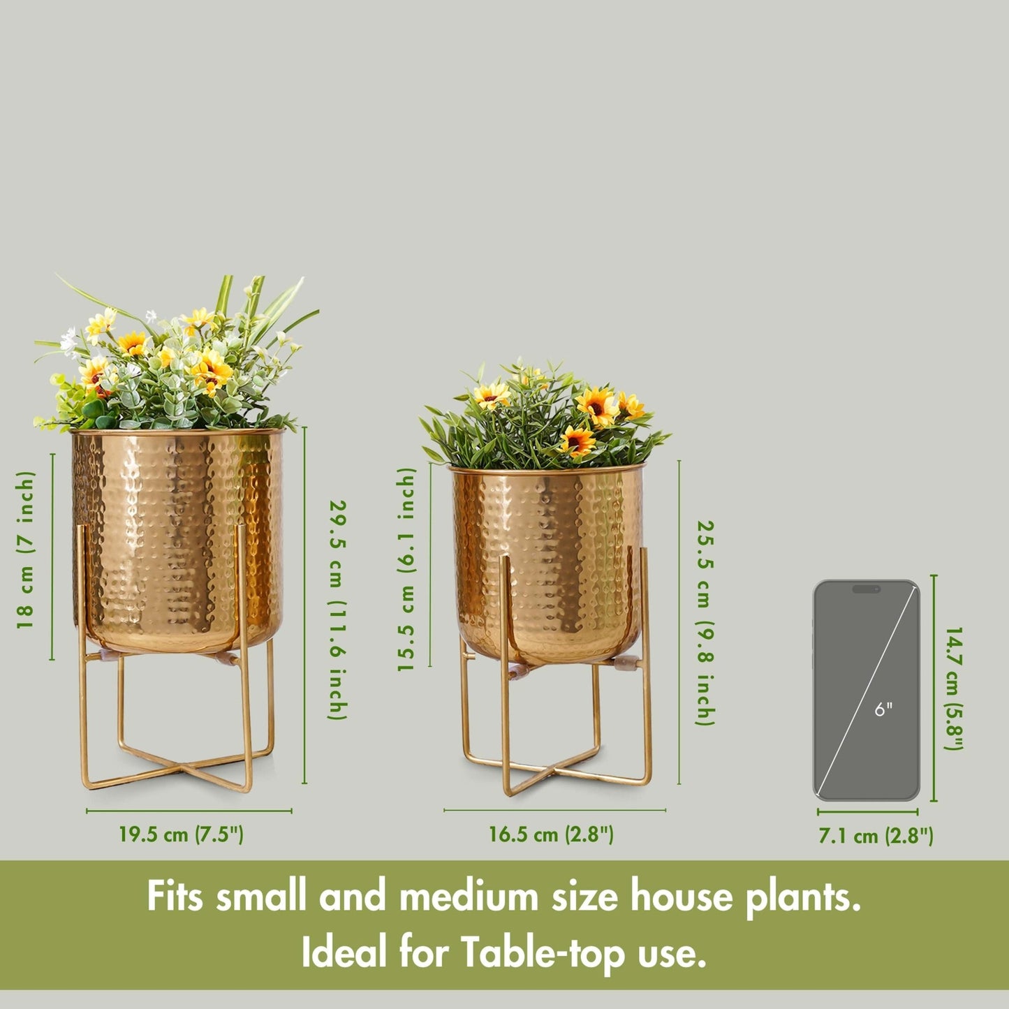 Golden Radiance Metal Hammered Planter Set, 11" & 9.8" - Behoma