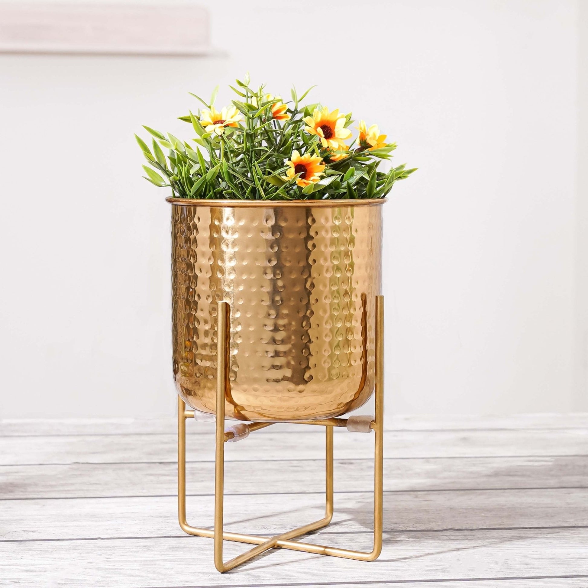 Golden Radiance Metal Hammered Planter Set, 11" & 9.8" - Behoma