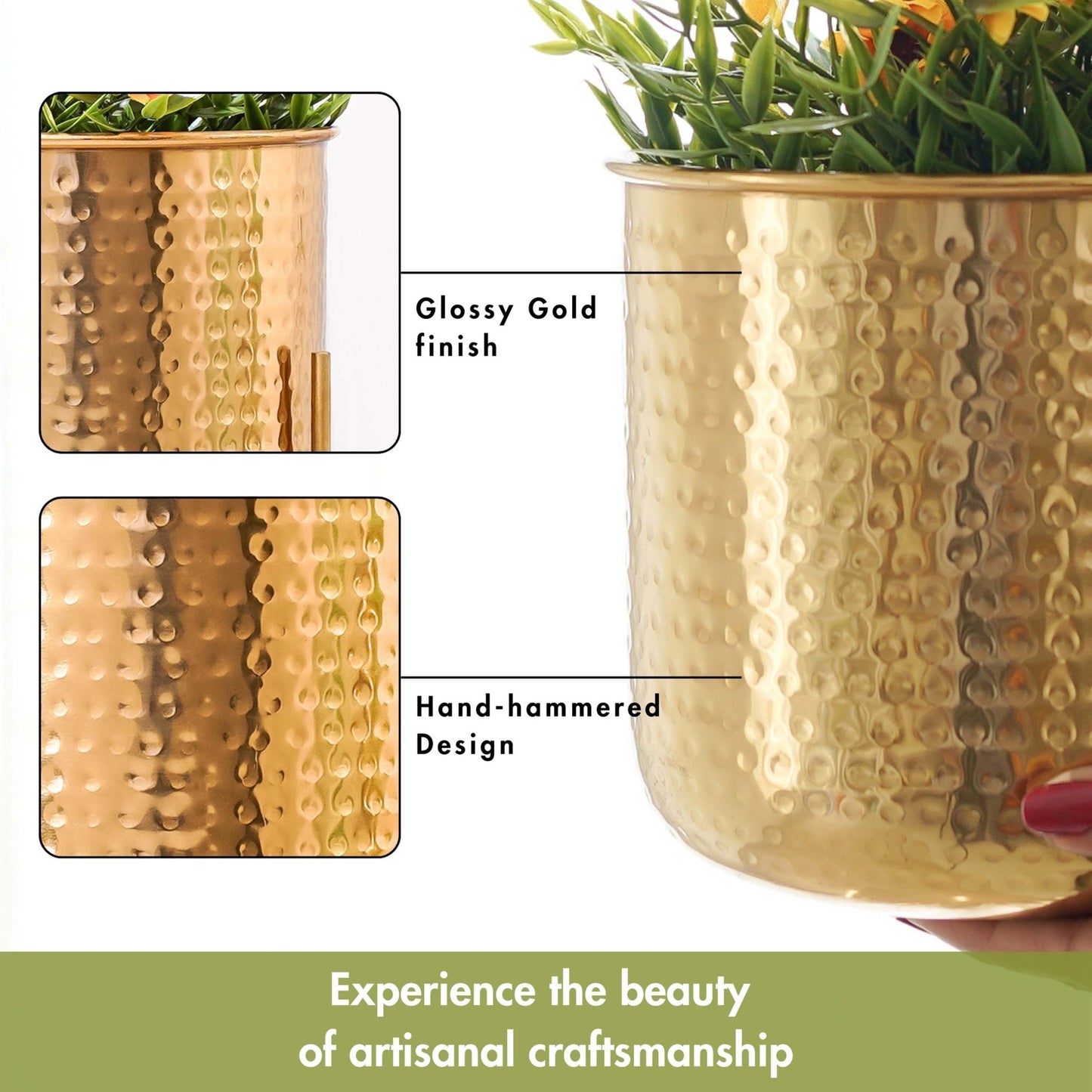 Golden Radiance Metal Hammered Planter Set, 11" & 9.8" - Behoma