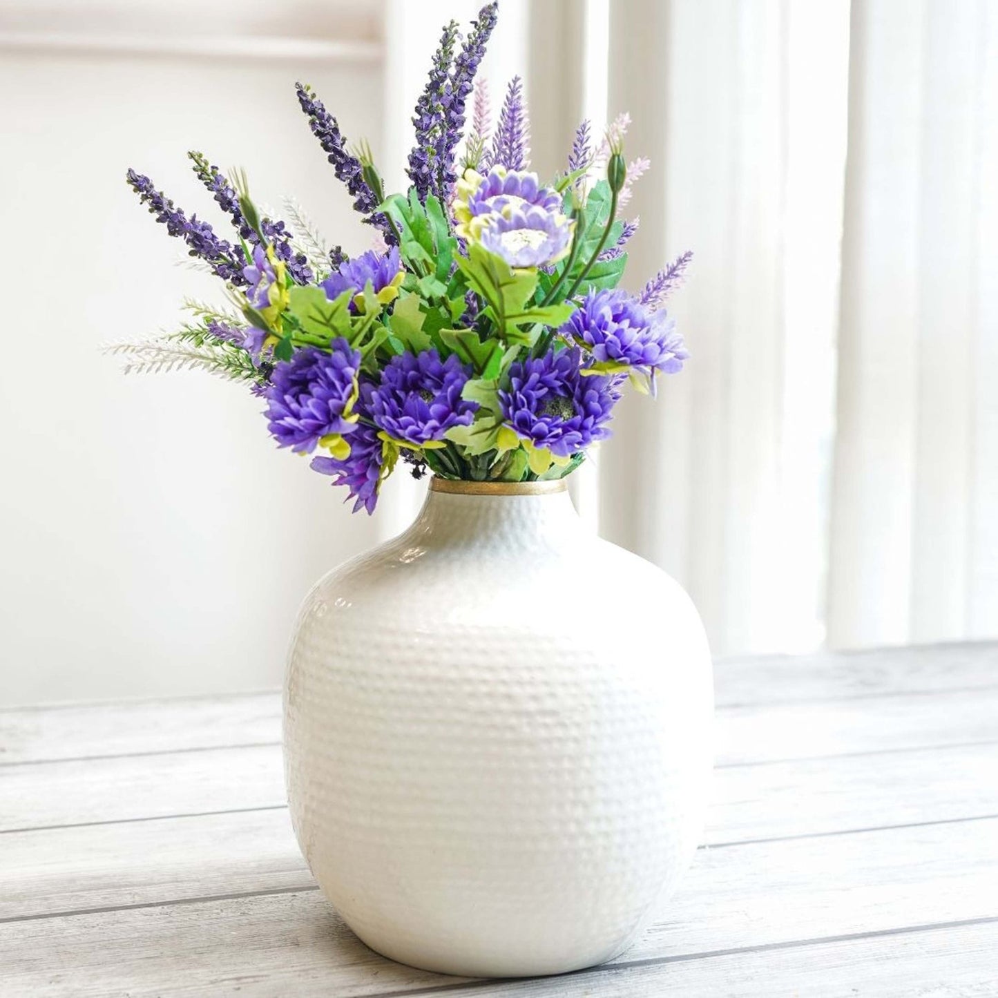 Hammered Flower Vase - White, 7.5'' - Behoma