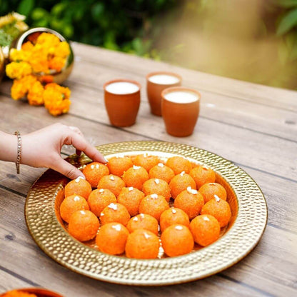 Metal Gold Platter, Unique Gifts for Mom, Women's Day Gift, Holi platter, holi tray, trays for holi