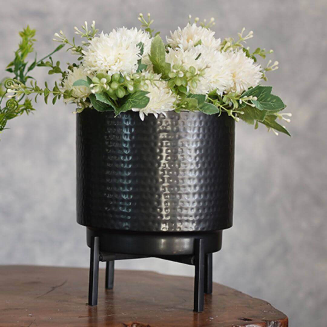 Hammered Indoor Planter - Matt black, Set - 8.3'' & 7.7'' - Behoma