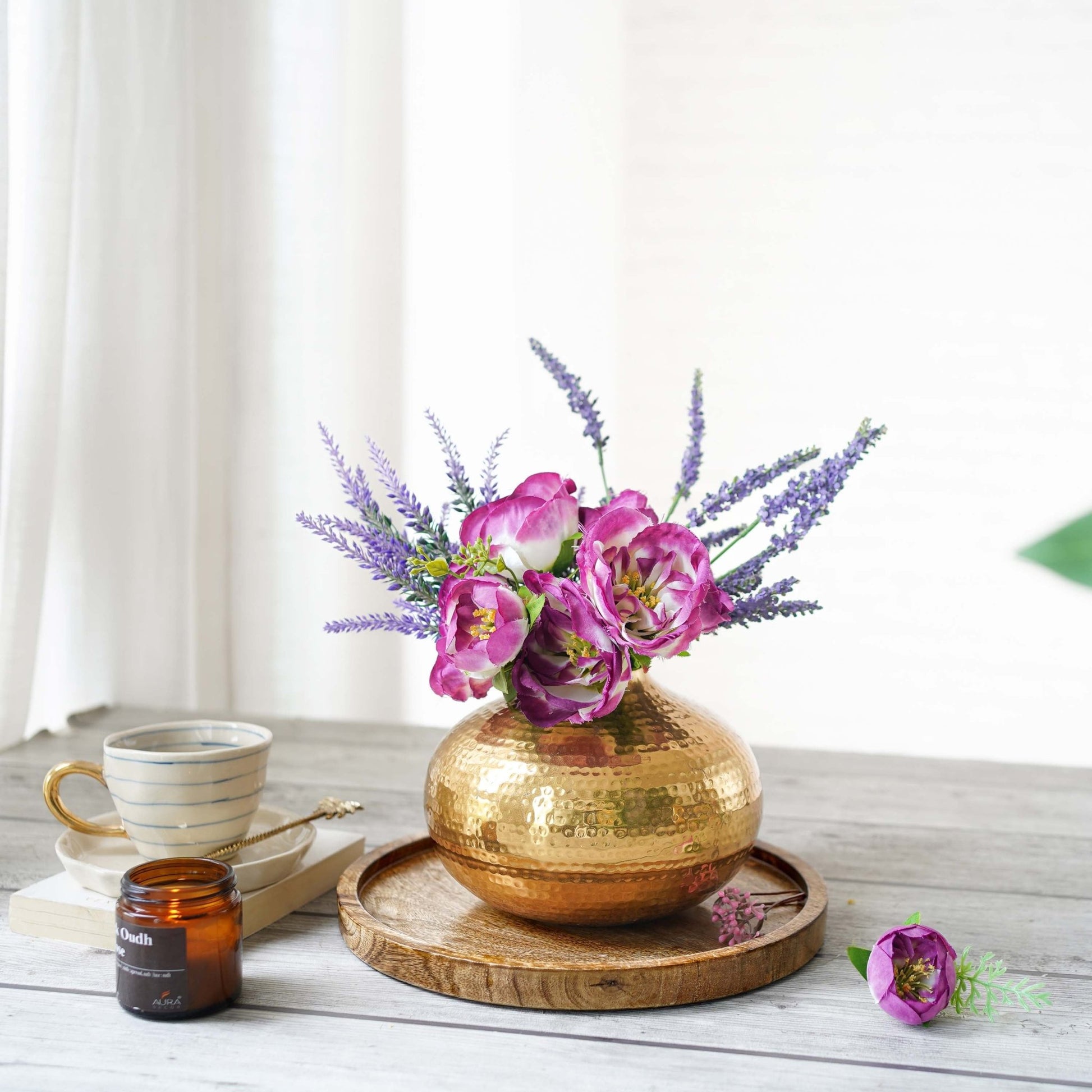 Hammered Metal Flower Vase | Gold - Behoma