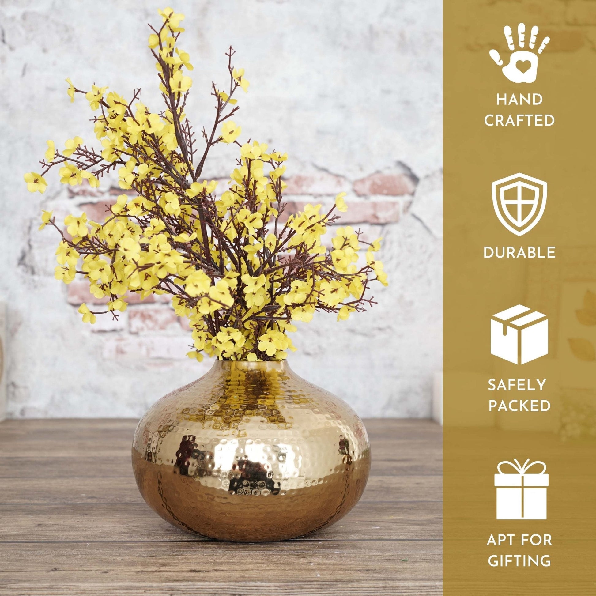 Hammered Metal Flower Vase | Gold - Behoma