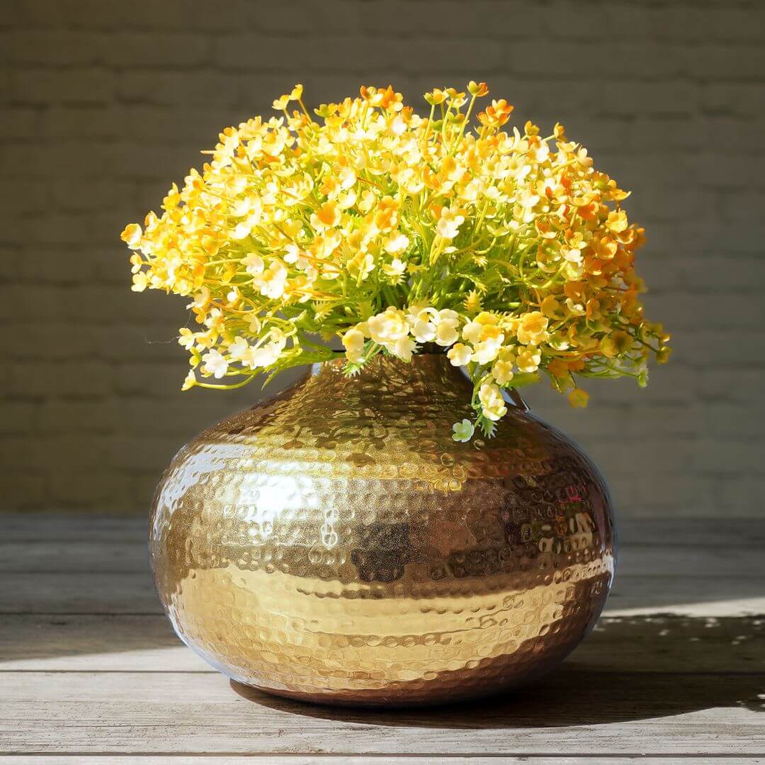 Hammered Metal Flower Vase | Gold - Behoma