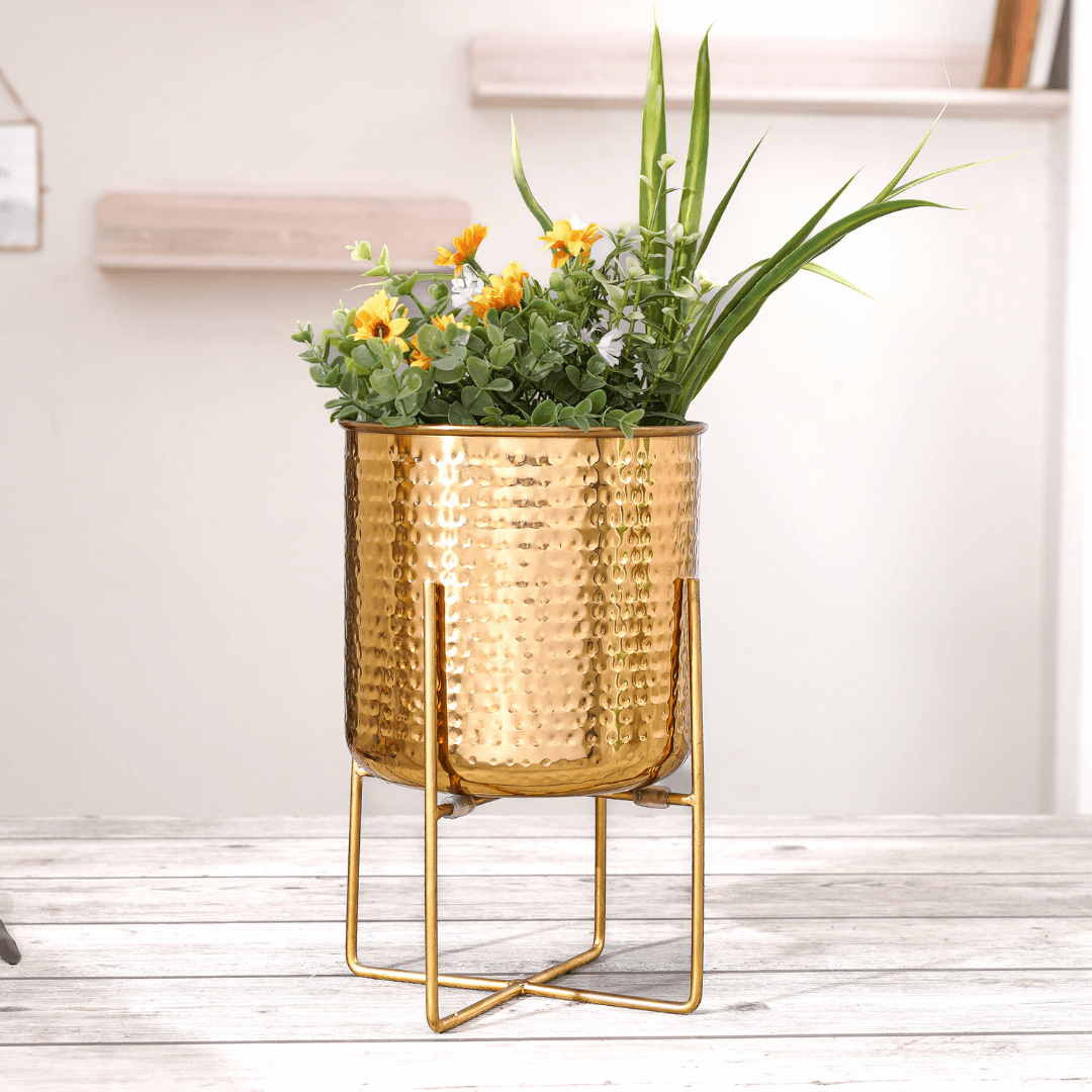 Hammered Metal Indoor Planter, 11 Inch Gold - Behoma