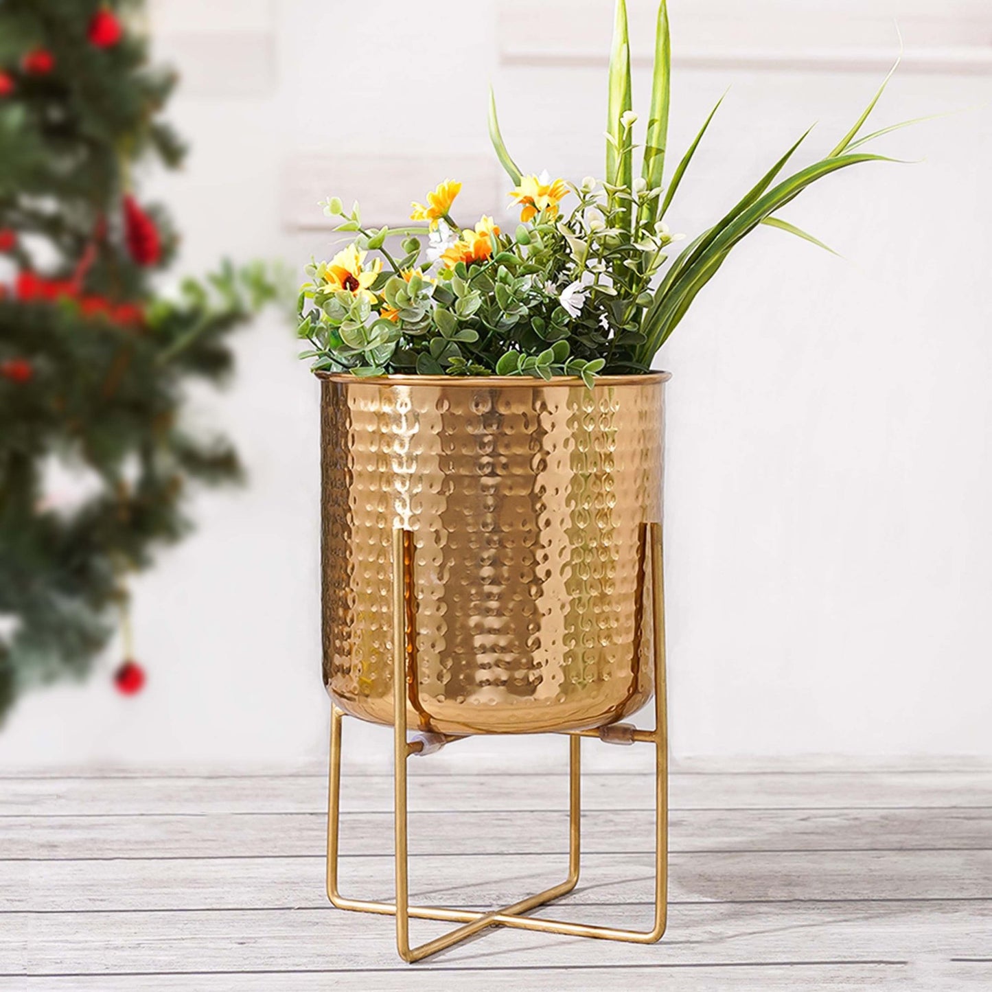 Hammered Metal Indoor Planter, 11 Inch Gold - Behoma