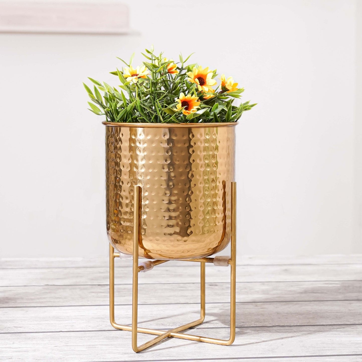 Hammered Metal Indoor Planter, 11 Inch Gold - Behoma