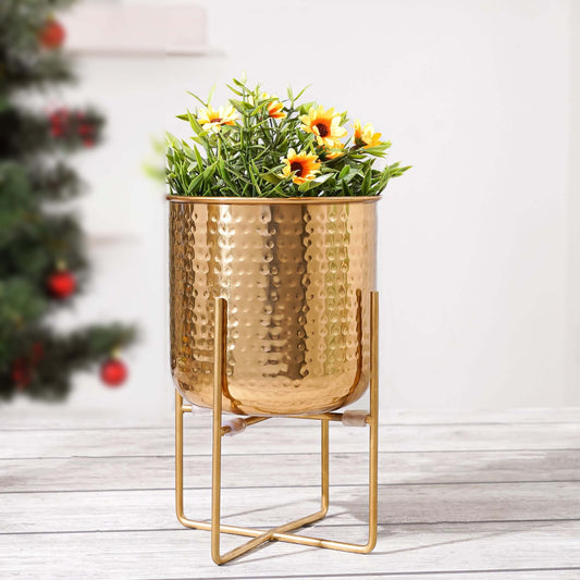 Hammered Metal Indoor Planter, 9.8 Inch, Gold - Behoma