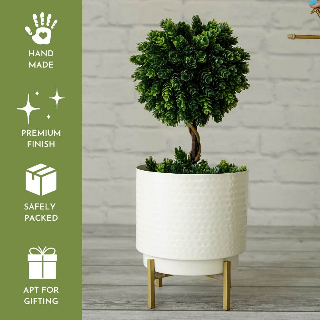 Hammered Metal Indoor Planter, White, Set, 8.3'' & 7.7'' - Behoma